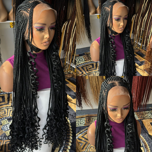 Color 1 black knotless braided wig